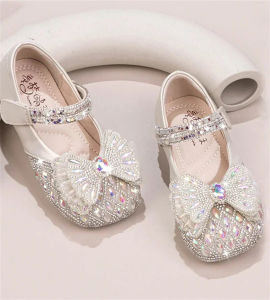 Sweet Baby Girls Spring/SummerPopular Crystal Cute Bow Flat Shiny Catwalk Princess Shoes Kids Lightweight Soft Children Toddler