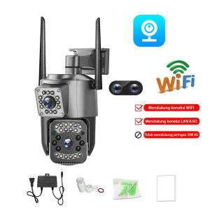 V380 PRO Kamera CCTV dengan Lensa Tiga Kamera CCTV Kartu SIM 4G Wifi Kamera Keamanan Luar Ruangan Tahan Air Audio Dua Arah 360° Monitor Penglihatan Malam Penuh Warna Deteksi Gerak AI