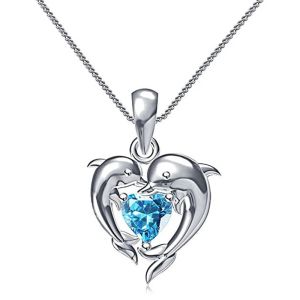 Huitan Couple Dolphin with Blue Heart CZ Necklace Women Chic Bride Wedding Clavicle Chain Necklaces Fancy Gift Statement Jewelry