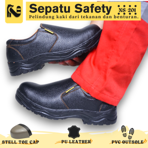 Sepatu kerja safety slip on ujung besi Boots Hitam Pria Shoes