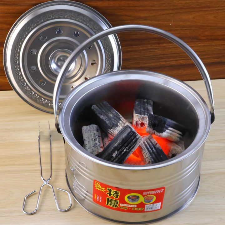 Bếp Nướng than hoa tròn Bằng Thép Không Gỉ có nắp đậy và quai xách tiện ...