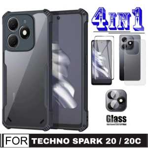 Promo Paket 4 in 1 Case Armor Fusion Shockproof Transparent Tecno Spark 20 / 20C 2023 + Anti Gores Layar + Lensa Kamera + Garskin