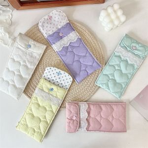 THANKSKY Ngọt ngào Túi đựng kính cotton Phong cách Hàn Quốc Trái tim ren Hộp bút chì dễ thương Di động Màu kẹo Túi đựng son môi Bé gái