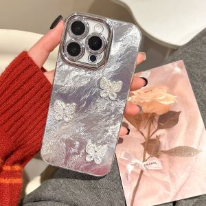 ฟิล์มเลนส์เพชรแบบมีในตัวเคสโทรศัพท์ IMD รูปผีเสื้อ3มิติพร้อมสร้อยข้อมือสำหรับ iPhone 11 12 13 14 15 16 Series