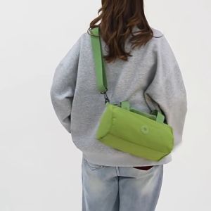 Korean Woman Puffy Bag with Two Handles and Adjustable Shoulder Crossbody Strap Casual sports Multi-functional Bags For Women Sling Bag Lighweight Nylon Waterproof