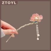 ZTOYL Tua Hanfu tóc đũa headpieces U hình dạng ngọc trai hoa tóc ngã ba kẹp tóc phụ kiện tóc phong cách Trung Quốc tóc dính Đảng