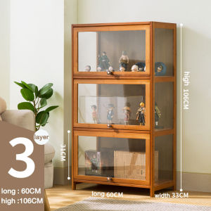 [On Hand] 5/4 Layer Display Cabinet Acrylic Bamboo Cabinet Bookshelf  Organizer Wooden Bookcase with Door Cabinet books shelves
