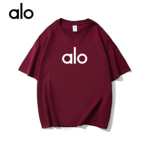 original alo Áo tập yoga ngắn tay t Áo thun cotton nguyên chất thoáng khí dáng rộng in chữ dành cho nam nữ áo đôi phong cách thể thao thường ngày.