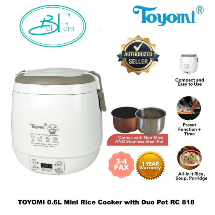 TOYOMI 0.6L Mini Rice Cooker with Duo Pot RC 818 Electric Rice Cooker