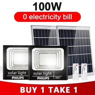 PHILIPS 3000W Solar flood light solar light outdoor waterproof BUY1 TAKE 1 IP67 Led Flood Street Lamp with panel