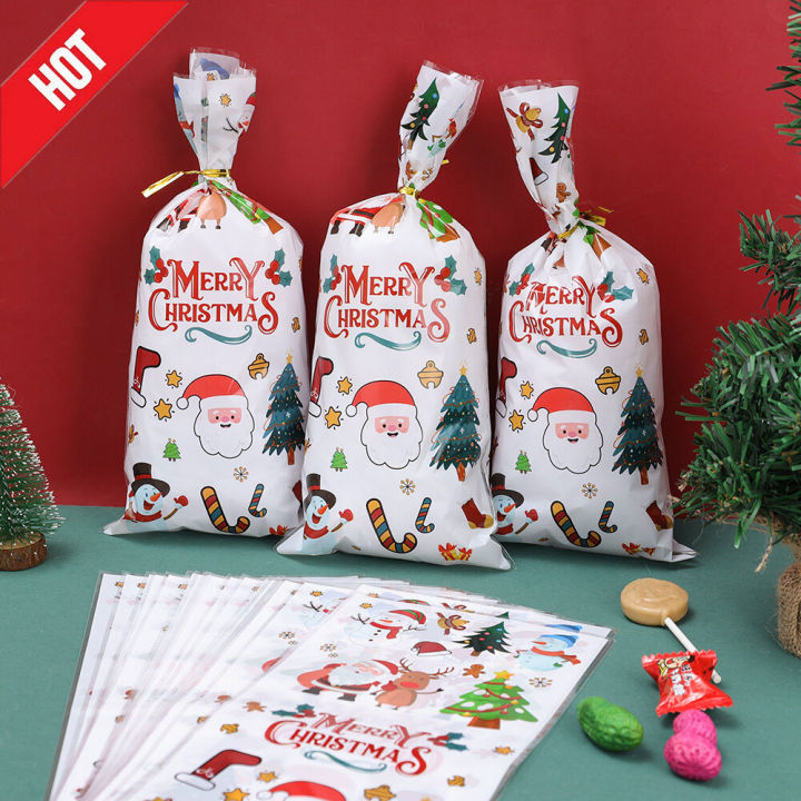 50 Pcs/ Kit Christmas Series Santa Claus Elk Pattern Chocolate Candy  Packing Pouch Xmas Party Kids Snack Dessert Pocket Home Holiday Present  Bag【🔥hot