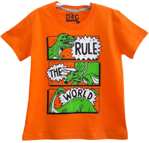 Kaos Anak Laki Baju Dinosaurus Rule The World Orange 1-10Tahun