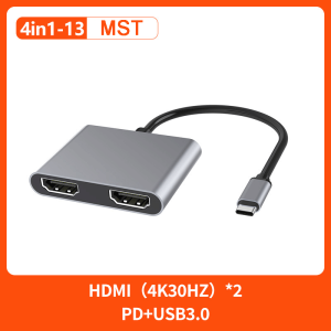 ZUZG Laptop USB Type C Docking Station 4IN1 PD100W USB3.0 HDMI*2 USB Type C Hub 4K Type C to HDMI USB 3.0 VGA PD Adapter Fast Charging for Macbook Samsung Huawei Xiaomi