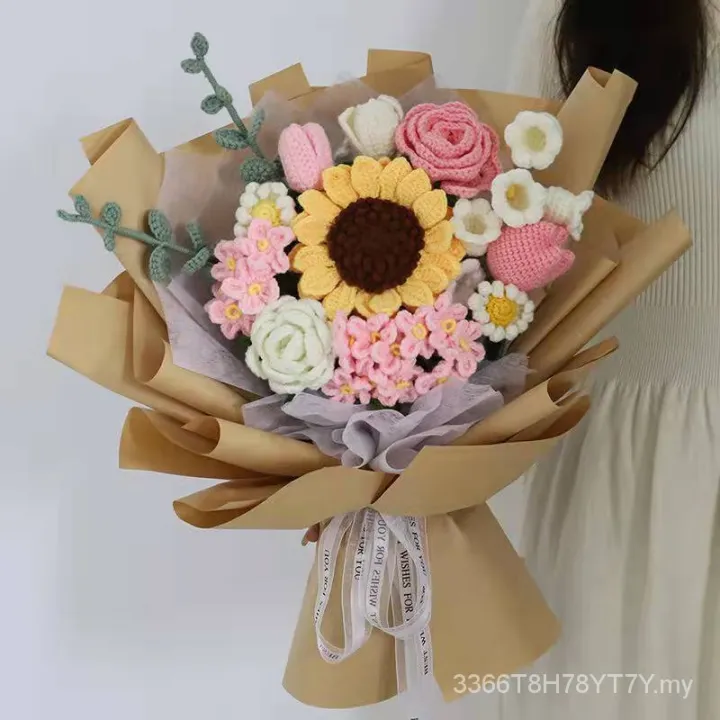 Flowers 花 diy手工编织花束毛线材料包钩针自制毕业礼物老师闺蜜男女朋友diy hand-woven bouquet yarn ...