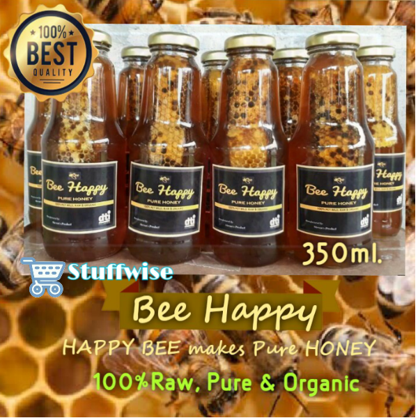 100% Pure Wild Honey w/ Honey Comb 350ml Raw & Organic Bee Happy Honey ...