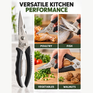 SG READY STOCK Heavy-Duty Kitchen Shears with Nutcracker | Stainless Steel Poultry Scissors Safety Lock Non-Slip Grip