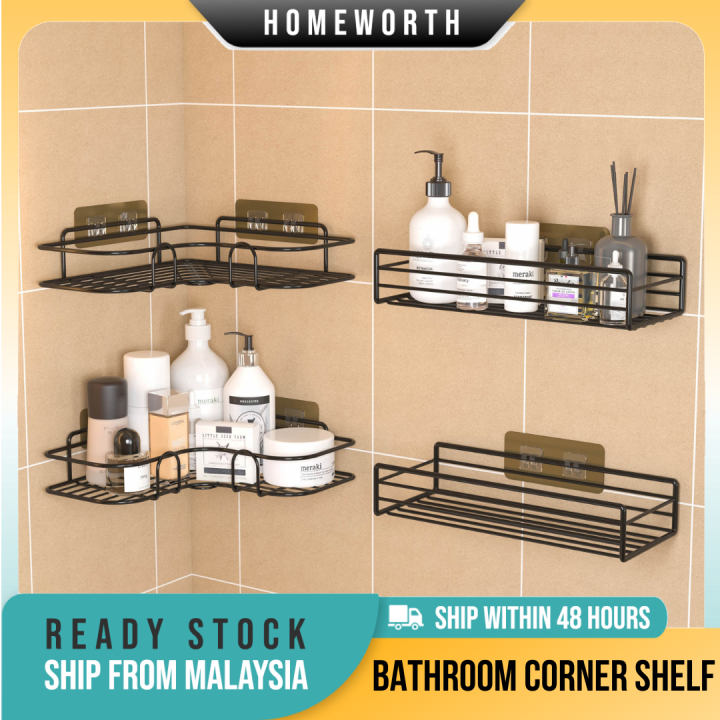 HOMEWORTH No Drill Bathroom Tripod Wall Corner Hanging Shelf Organizer