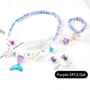 Set of 2/5 Mermaid Pearl Shell Necklace Pendant Earrings Rings Set Mermaid Accessories Jewelry