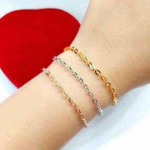 Gelang Perak Silver Wanita Dewasa 925 Lapis Emas Model Rantai Nori Polos Kopong + Krincing 2 - Perak Murni