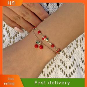 HB Cute Sweet Red Cherry Chain Bracelet Necklace Anklets For Women Vintage Fruit Jewelry Wedding Party Gift