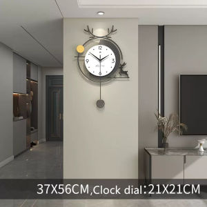 Nordic Style Creative Fashion Swing Wall Clock Modern Design Mute Art Deer Clocks for Home Office Decor Hanging Wall Watch Clocks 37x56CM