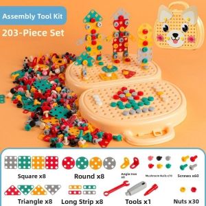 VERIDIAI Creative Mosaic Puzzle Baby Puzzle Assembling Toys 203 Pieces Hands-On DIY Learning Toys Educational Toy Interactive Screw Tool Set Toys For Boys