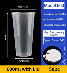 Disposable Milk tea cup with lid cold/hot drink cup high-temperature resistant transparent injection-molded cup