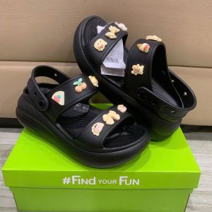 DÉP NHỰA ĐI MƯA CROsS BAND CRUSH SANDAL TRƠN THƯỜNG CAO 6CM CHO NỮ TẶNG KÈM STIC màu đen