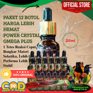 [Grosir] 12pcs Power Crystal Omega Plus Botol Kaca Vitamin Penggacor Suplemen Semua Burung Kicau