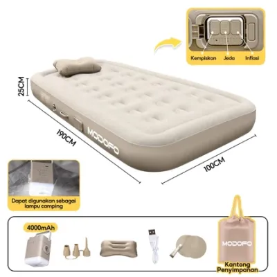 MODOFO kasur angin Tempat Tidur Tiup Otomatis untuk Rumah Ganda Kasur Udara Luar Ruangan Dapat Dilipat Portabel Inflatable Bed Pompa Tiup Double Air Bed