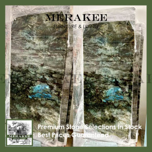 FINAL SALE! 2m Natural Brazilian Labradorite Marble "In Stock With Most Selections In Singapore" From Brazil Customization For Dining Coffee Side Table Feature Wall Granite Stone Real Marble - Blue Emerald