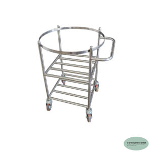 CMS รถเข็นเก็บจาน และเศษอาหาร  แบบใส่กาละมังกลม ขนาด ความกว้างกาละมัง25นิ้ว ความสูงกาละมัง34นิ้ว.