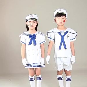 ชุดการแสดงทหารเรือสำหรับเด็กใหม่ ชุดกีฬาค่ายฤดูร้อน ชุดทหาร ชุดร้องเพลง เสื้อผ้าเด็กชายและเด็กหญิง4586