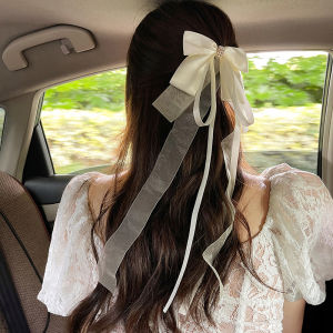 Salime New Sweet Large Bowknot Hair Clip For Women Girls Lolita Long Ribbon Solid Hairpin Cute Ponytail Hair Bands Fashion Hair Accessories