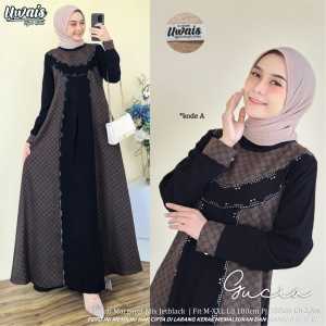 [ READY STOCK ] Gucia by Uwais Gamis Maxi Dress Bahan Margaret mix Jetblack LD 100 PB 138