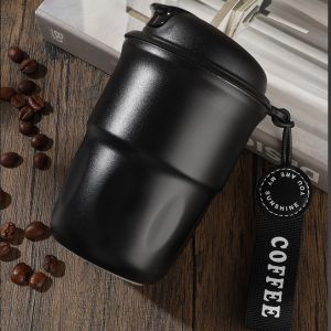 Simple 316 Stainless steel coffee cup a luxurious and stylish insulated mug with a high-end aesthetic featuring a dual-drinking design portability and a built-in straw