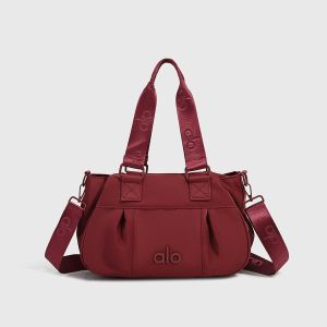 Alo Ruched Nylon Handbag Logo Printed Wide Top Handle Detachable Adjustable Crossbody Strap Multi Pocket Casual Gym Travel Women Shoulder Bag
