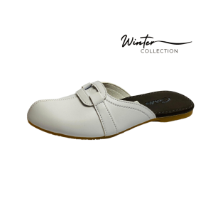 WINTERCOLLECT SANDALEPATU WANITA CORLIS TUTONG BUSTONG KARET KULIT MOTIF GESPER WARNA PUTIH