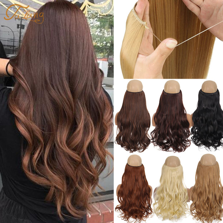 Women's 24 Inch Clip Free Invisible Thread Long Straight Curly Synthetic  Black Brown Mixed Color Hair Extensions Lazada PH