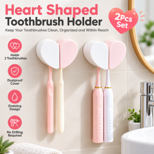 MODERNLUX 2Pcs Hình trái tim. Giá để bàn chải đánh răng. Gắn tường Chống bụi Giá để bàn chải đánh răng Sáng tạo Khe đôi Giá đỡ bàn chải đánh răng Hộp đựng đồ dùng trong phòng tắm.