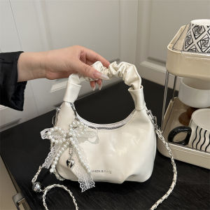 EchoBliss  สายโซ่แฟชั่นจีบกระเป๋าสะพายข้างแบบพกพา PU พร้อมจี้มุกกระเป๋าใส่เหรียญโทรศัพท์มือถือหรูหราเหมาะสำหรับเดินทางช้อปปิ้งถ่ายรูป