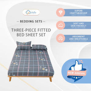 Dofia 3 IN 1 Korean Style Set Bedsheet Washed Cotton Hotel Quality Bed Sheet & Pillowcase