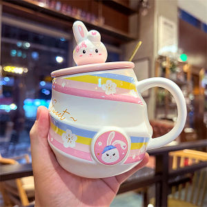 Ly cốc Gốm sứ cao cấp chú thỏ. Ly cặp đôi ly cà phê cặp đôi ly sứ nam nữ học sinh ly lớn có nắp quà tặng sinh nhật.