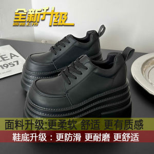 Free Shipping Small-Sized Extra-Thick-Soled 10Cm Height-Increasing Single Shoes For Women New Spring/Autumn Collection Fashionable Thick-Soled Lace-Up Leather Shoes