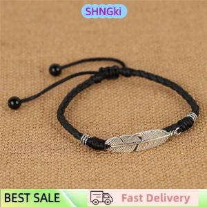 SHNGki Boho Handmade Man Feather Leather Rope Anklets Barefoot Sandal Beach Jewelry