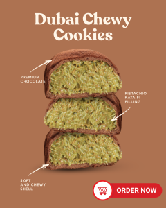 Dubai Chewy Cookies Premium Chocolate Soft and Chewy Shell Pistachio Kataifi Filling 50G