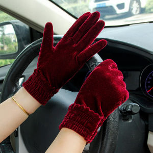 HEALMEYOU Party Cycling Warm Soft Solid Autumn Full Finger Mittens Gold Velvet Gloves Elastic Driving Gloves