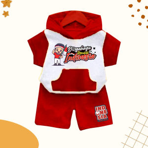 Setelan anak hoodie celana pendek kemerdekaan indonesia usia 1-5 tahun set anak terbaru