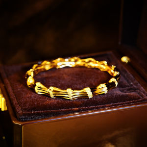 SEQUITO Women Wrist Jewelry Yellow Gold Plated Round Bamboo Open Cuff Bangle for Daily Party B379