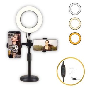 Tripod Holder 28cm Plus Ring Light 16cm / Double Phone Holder Ring Light Live Streaming